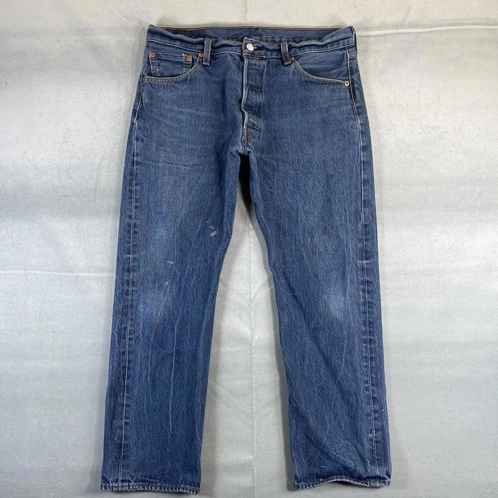 Levi's 501 Jeans Mens 34x27* Blue Medium Wash Straight Leg Original Faded Denim